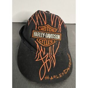 VTG Harley Davidson Badge Snapback Hat Born To Ride Black W/ Orange‎ Line Design